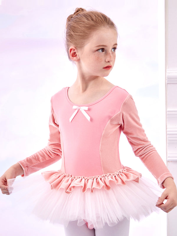 Ballet Dress Long-sleeved Autumn/Winter Velvet Stitching Dance Clothes - Dorabear