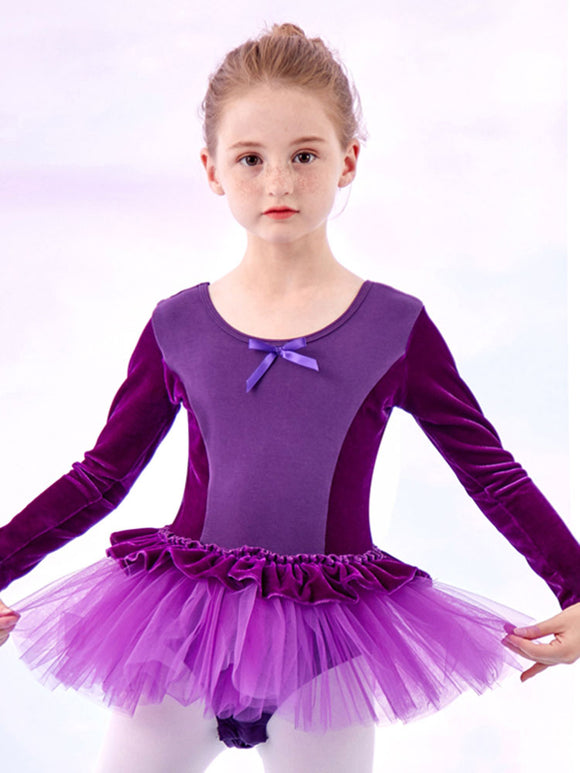 Ballet Dress Long-sleeved Autumn/Winter Velvet Stitching Dance Clothes - Dorabear