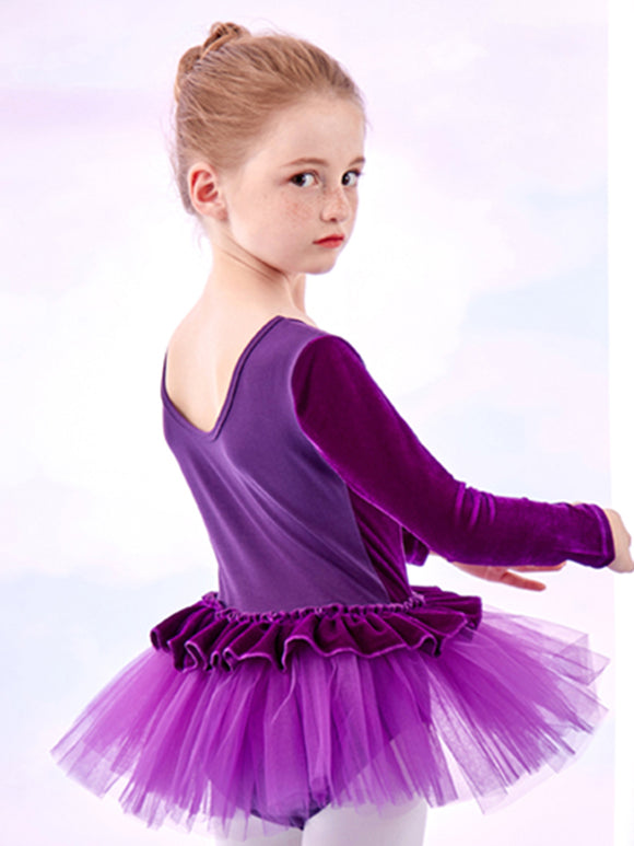Ballet Dress Long-sleeved Autumn/Winter Velvet Stitching Dance Clothes - Dorabear