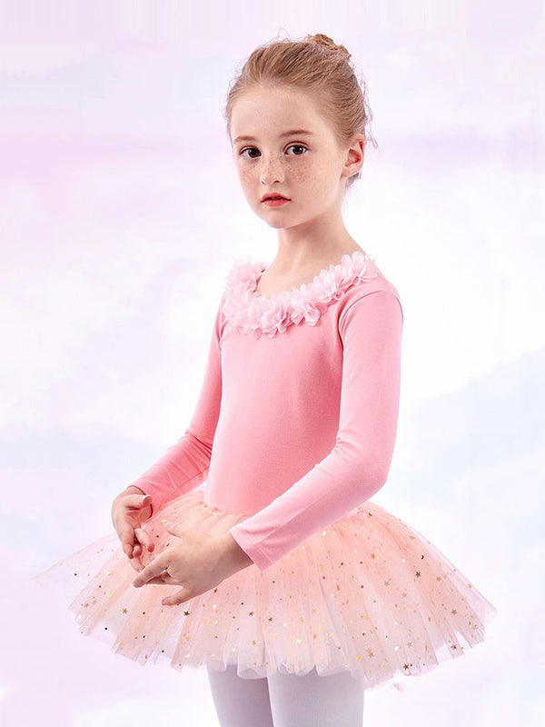 Ballet Skirt Fall/Winter Long-sleeved Neckline Flower Dance Dress - Dorabear