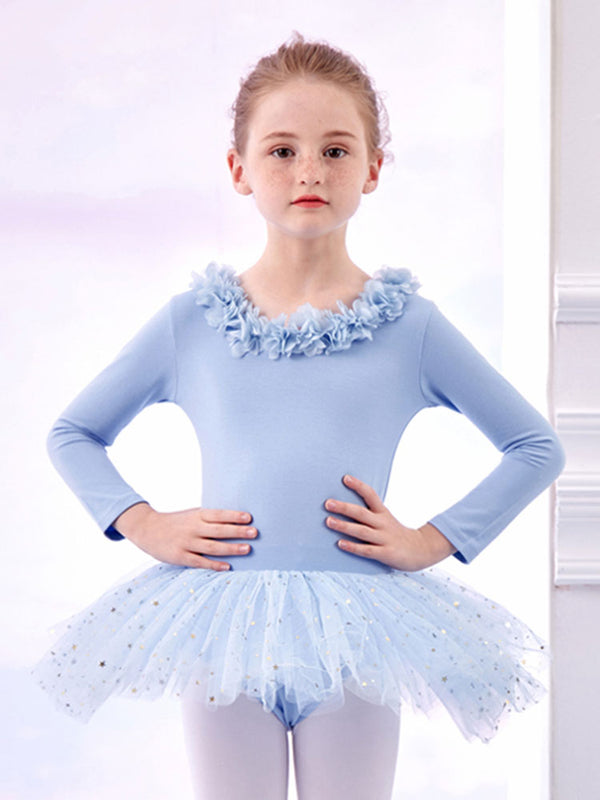 Ballet Skirt Fall/Winter Long-sleeved Neckline Flower Dance Dress - Dorabear