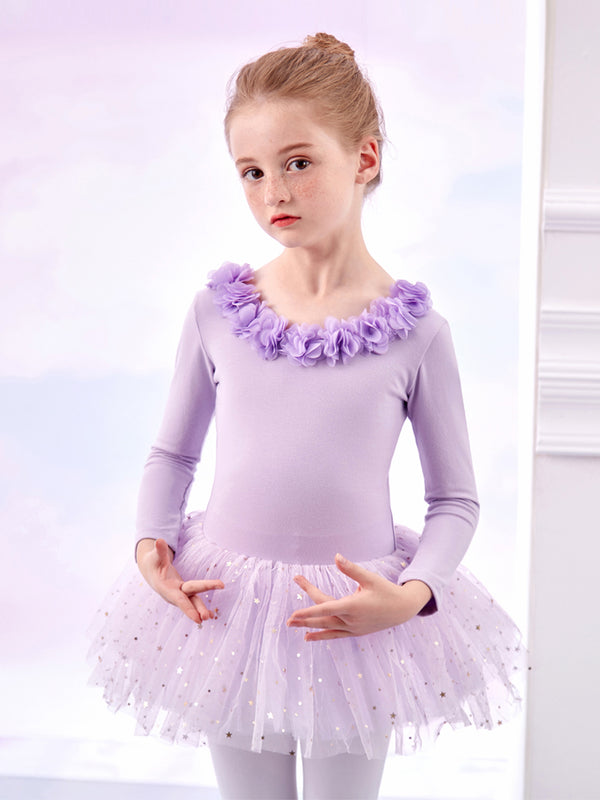 Ballet Skirt Fall/Winter Long-sleeved Neckline Flower Dance Dress - Dorabear