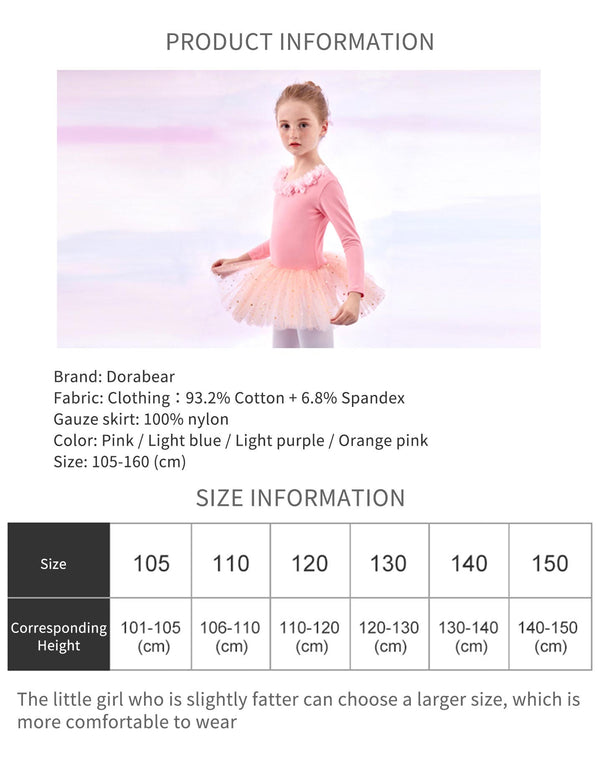 Ballet Skirt Fall/Winter Long-sleeved Neckline Flower Dance Dress - Dorabear