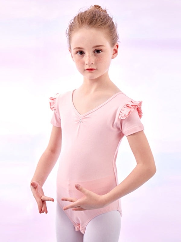 Summer V-Neck Short Sleeve Dance Leotard Ballet Practice Clothes - Dorabear