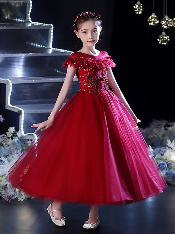 Girls' Birthday Wedding Dress Puffy Princess Dress Piano Performence Costume - Dorabear