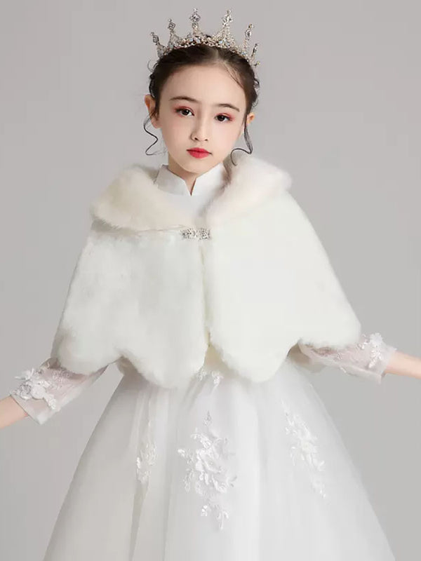 Girls' Cape Small Waistcoat Plush Surcoat Fur Collar Shawl Accessories - Dorabear