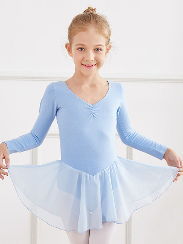 Dance Practice Clothes Ballet V-neck Long-sleeved Chiffon Dress - Dorabear