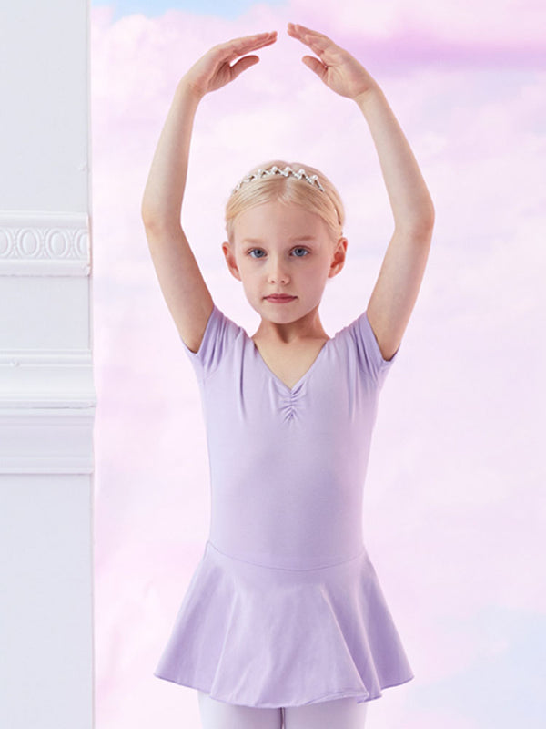 Ballet Basic Training Clothes V-neck Short-sleeved Dance Dress - Dorabear
