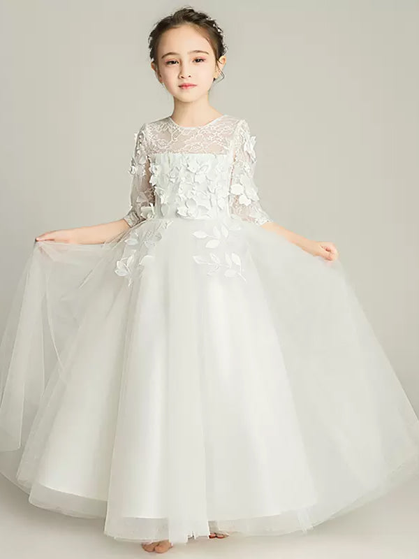 Girls' Evening Gown Flower Girl Princess Dress Puffy Gauze Piano Performance Costume - Dorabear