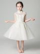 Girls' Evening Gown Flower Girl Wedding Dress White Puffy Piano Performance Costume - Dorabear