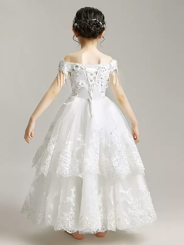 Girls' Evening Gown Flower Kid's Wedding Dress Off-shoulder Princess Dress - Dorabear