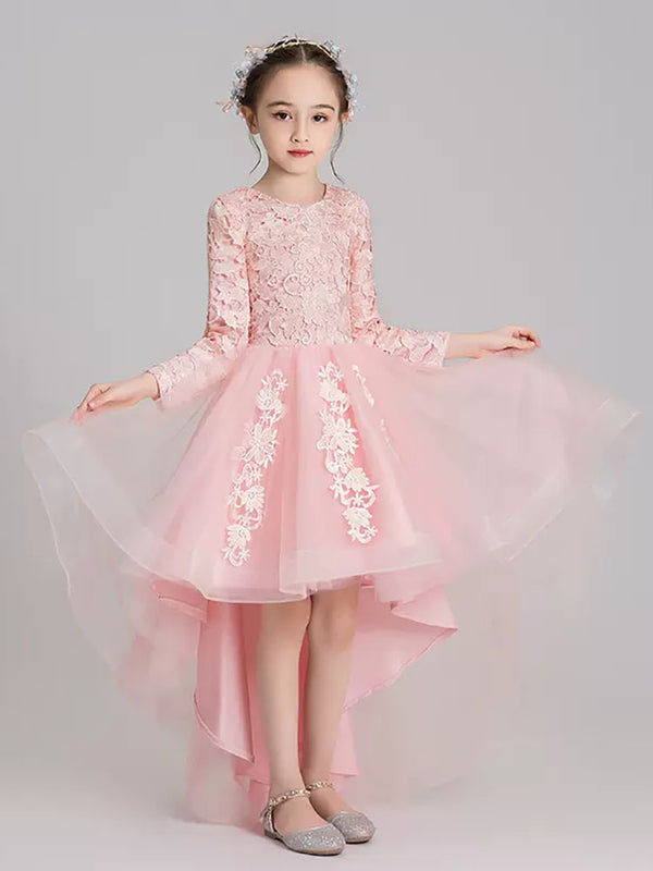 Girls' Evening Gown Long Sleeve Piano Performance Costume Flower Girl Wedding Dress - Dorabear