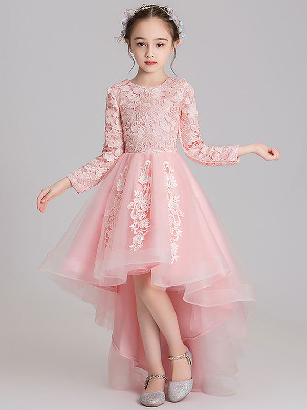 Girls' Evening Gown Long Sleeve Piano Performance Costume Flower Girl Wedding Dress - Dorabear