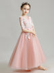 Girls' Evening Gown Mid-sleeve Puffy Gauze Princess Dress Pink Tie Wedding Dress - Dorabear