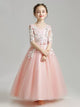 Girls' Evening Gown Mid-sleeve Puffy Gauze Princess Dress Pink Tie Wedding Dress - Dorabear