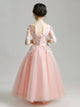 Girls' Evening Gown Mid-sleeve Puffy Gauze Princess Dress Pink Tie Wedding Dress - Dorabear