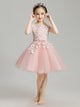 Girls' Evening Gown Mid-sleeve Puffy Gauze Princess Dress Pink Tie Wedding Dress - Dorabear