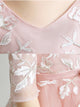 Girls' Evening Gown Mid-sleeve Puffy Gauze Princess Dress Pink Tie Wedding Dress - Dorabear