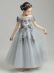 Girls' Evening Gown Off-shoulder Long Piano Performance Costume Puffy Gauze Dress - Dorabear