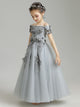 Girls' Evening Gown Off-shoulder Long Piano Performance Costume Puffy Gauze Dress - Dorabear