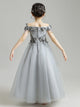 Girls' Evening Gown Off-shoulder Long Piano Performance Costume Puffy Gauze Dress - Dorabear