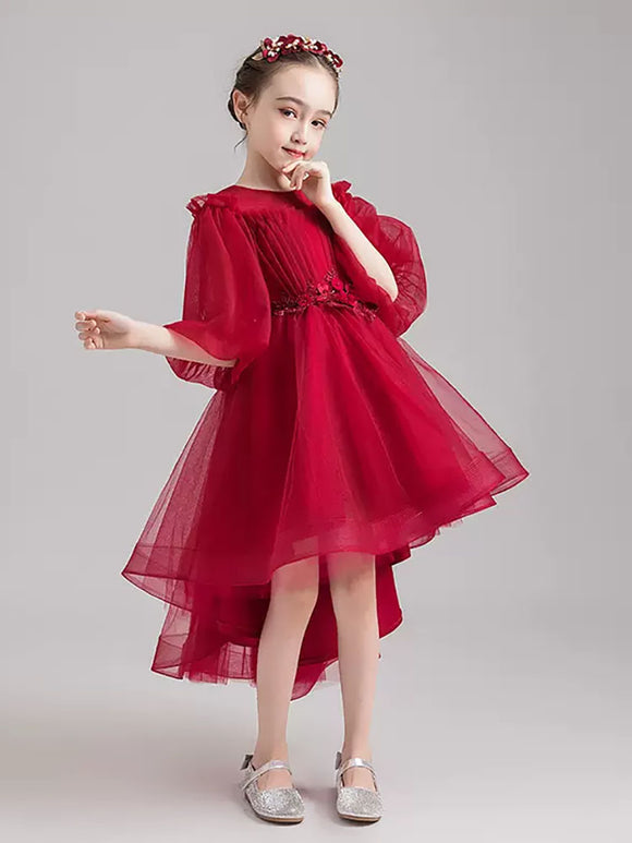 Girls' Evening Gown Piano Performance Costume Bubble Sleeve Puffy Princess Dress - Dorabear