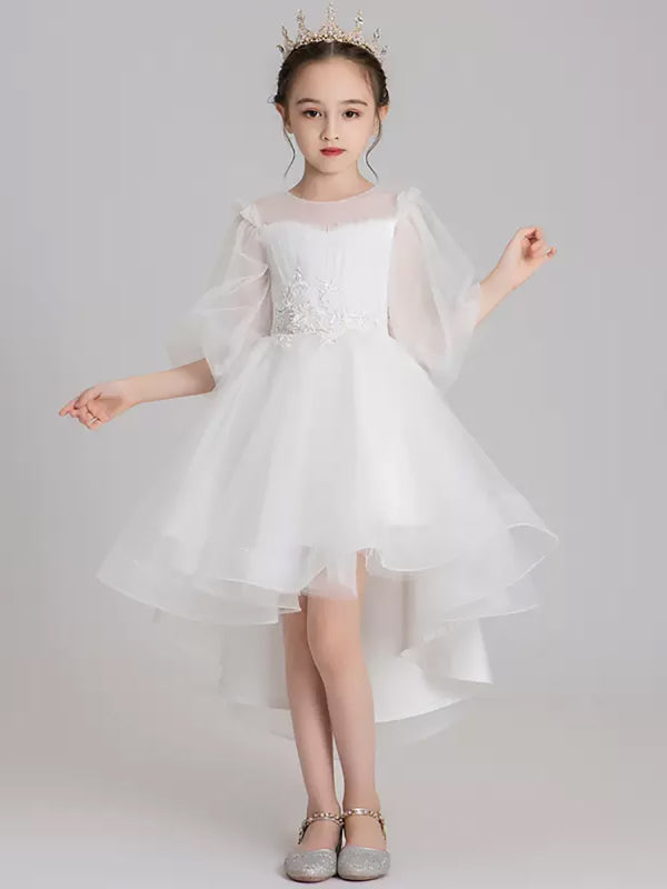 Girls' Evening Gown Piano Performance Costume Bubble Sleeve Puffy Princess Dress - Dorabear