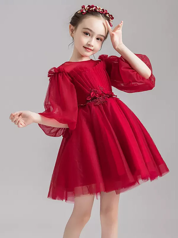 Girls' Evening Gown Piano Performance Costume Bubble Sleeve Puffy Princess Dress - Dorabear