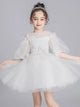 Girls' Evening Gown Piano Performance Costume Bubble Sleeve Puffy Princess Dress - Dorabear