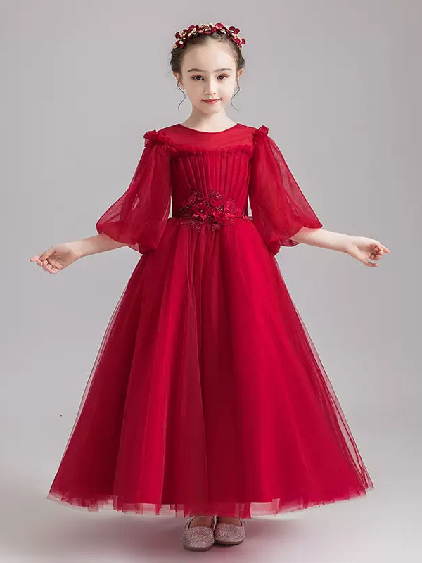 Girls' Evening Gown Piano Performance Costume Bubble Sleeve Puffy Princess Dress - Dorabear