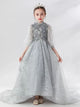 Girls' Evening Gown Piano Performance Costume Long Sleeve Trailing Princess Dress - Dorabear