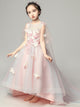 Girls' Evening Gown Pink Trailing Wedding Dress Puffy Piano Performance Costume - Dorabear