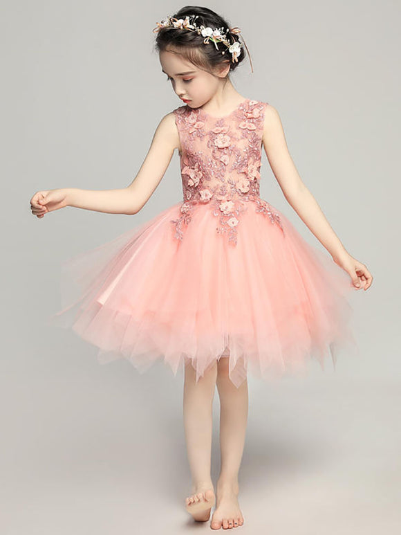 Girls' Evening Gown Princess Dress Flower Girl Pink Wedding Dress Piano Performance Costume - Dorabear