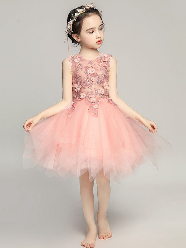 Girls' Evening Gown Princess Dress Flower Girl Pink Wedding Dress Piano Performance Costume - Dorabear