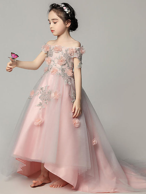 Girls' Evening Gown Princess Dress Flower Kid's Puffy Gauze Wedding Dress - Dorabear