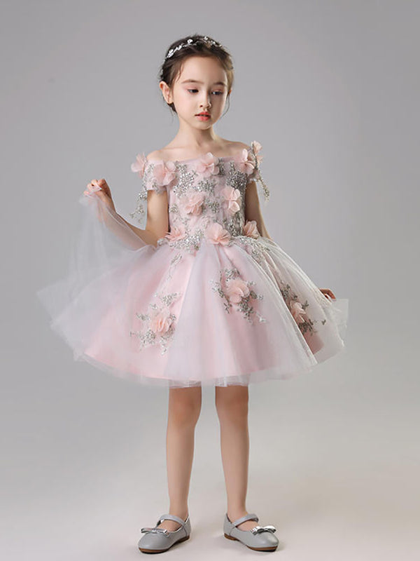 Girls' Evening Gown Princess Dress Flower Kid's Puffy Gauze Wedding Dress - Dorabear