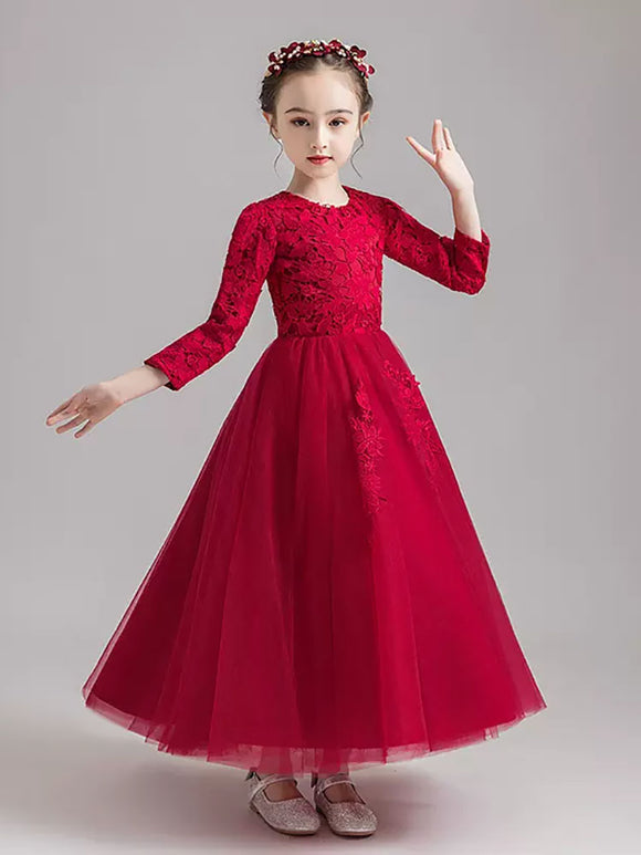 Girls' Evening Gown Princess Dress Long Sleeved Piano Performance Costume - Dorabear