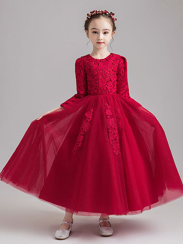 Girls' Evening Gown Princess Dress Long Sleeved Piano Performance Costume - Dorabear