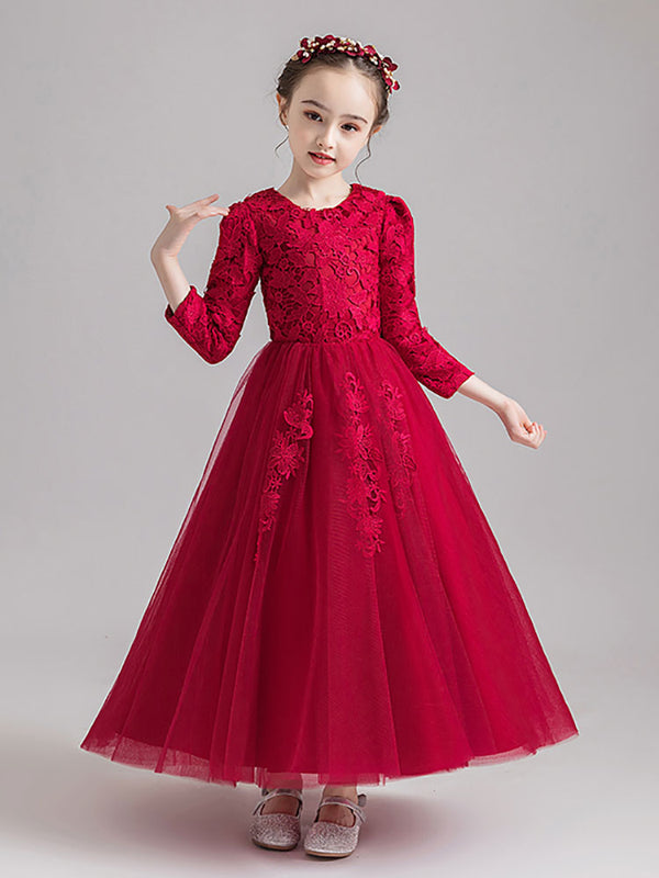 Girls' Evening Gown Princess Dress Long Sleeved Piano Performance Costume - Dorabear