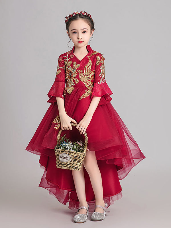 Girls' Evening Gown Princess Dress National Style Flower Kid's Wedding Dress Performance Costume - Dorabear