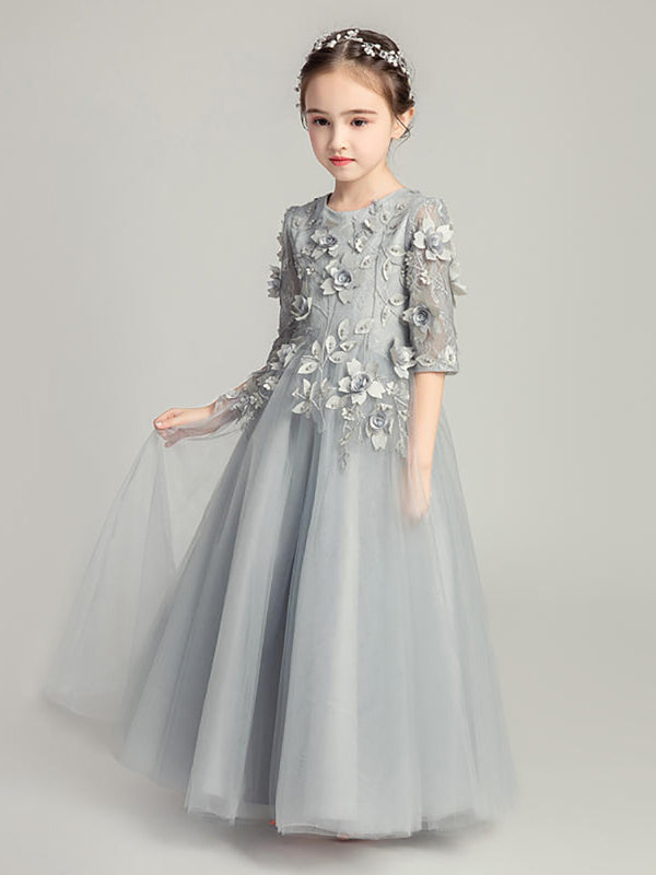 Girls' Evening Gown Princess Dress Puffy Yarn Long-sleeved Piano Performance Costume - Dorabear