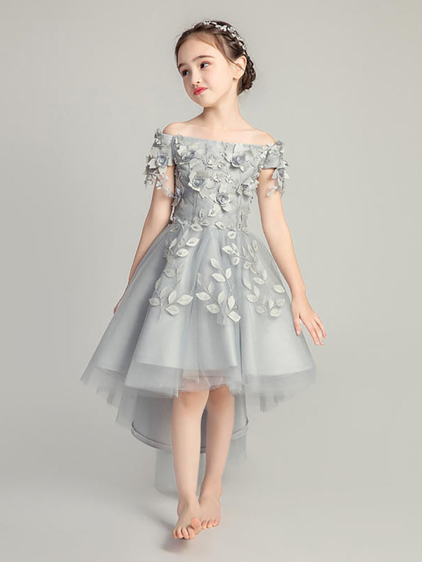 Girls' Evening Gown Princess Dress Puffy Yarn Long-sleeved Piano Performance Costume - Dorabear