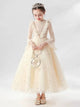 Girls' Evening Gown Puffy Princess Dress Long Sleeved Piano Performance Costume - Dorabear