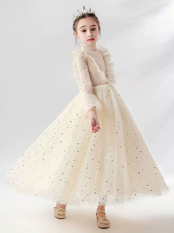 Girls' Evening Gown Puffy Princess Dress Long Sleeved Piano Performance Costume - Dorabear