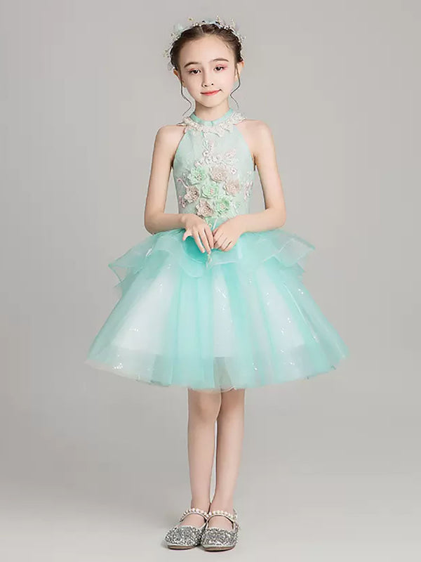 Girls' Evening Gown Puffy Princess Dress Neck Hanging Performence Costume - Dorabear