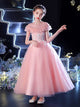 Girls' Evening Gown Puffy Princess Dress Pink Piano Performance Costume - Dorabear