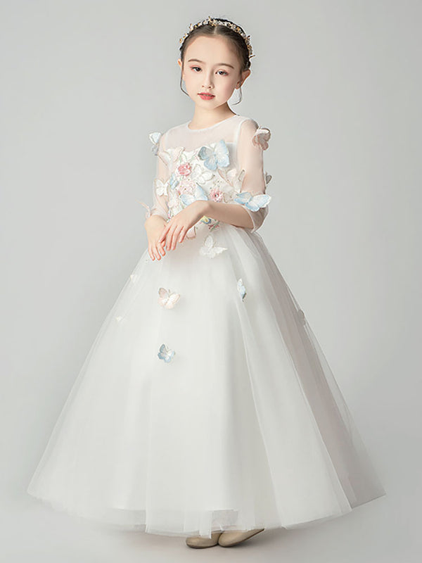 Girls' Evening Gown Puffy Wedding Dress Flower Girl Princess Dress Piano Performance Costume - Dorabear