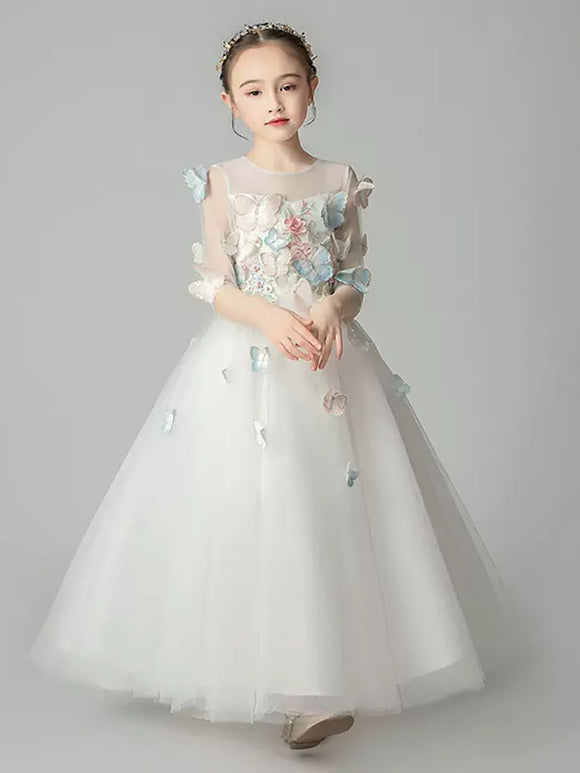 Girls' Evening Gown Puffy Wedding Dress Flower Girl Princess Dress Piano Performance Costume - Dorabear