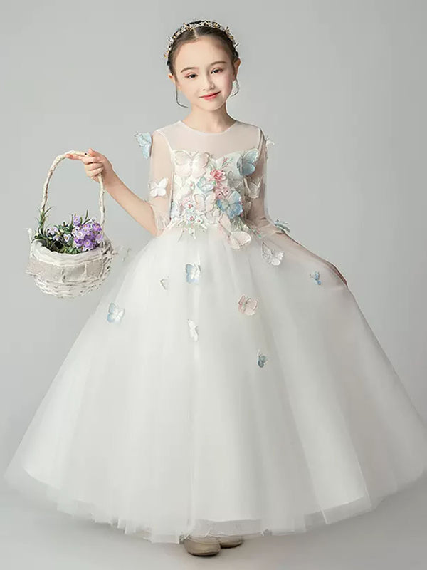 Girls' Evening Gown Puffy Wedding Dress Flower Girl Princess Dress Piano Performance Costume - Dorabear