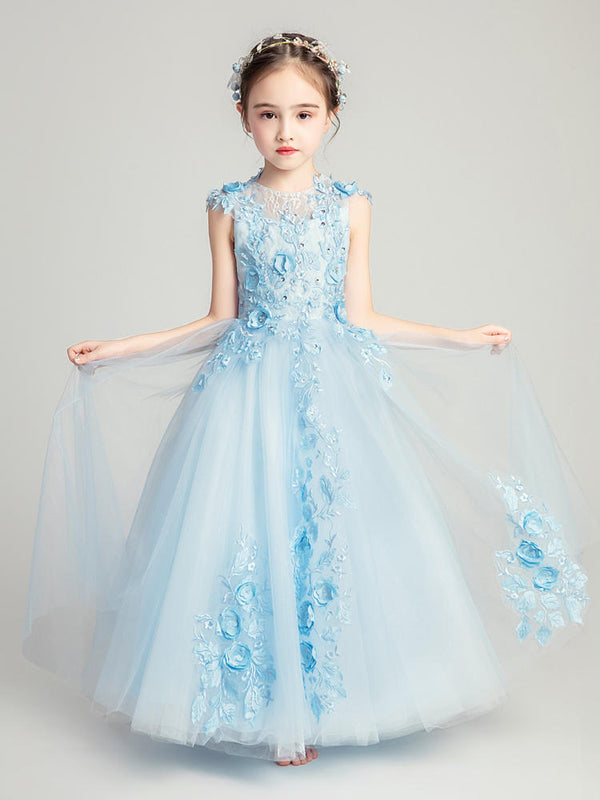 Girls' Evening Gown Puffy Yarn Long Princess Dress Flower Girl Wedding Dress - Dorabear